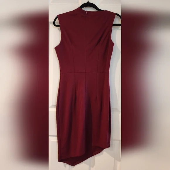 Women's M Burgundy Dress - Asymmetrical, Retro, Pencil Holiday, Party, Business - Picture 2 of 10